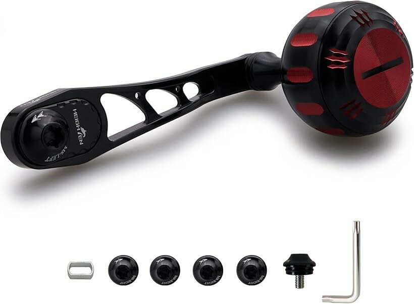 65/75mm可変 リール ハンドル 35mm ハンドルノブ 搭載 シマノ SHIMANO ダイワ DAIWA アブ Abu ベイトリール 通用 Arch Hammer Series ブラック＆レッド 987 (ブラック＆レッド)