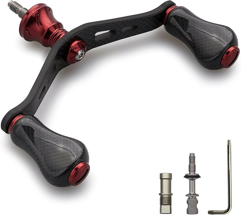 90mm リール ハンドル カーボン ノブ 搭載 シマノ ダイワ 通用 1.5K カーボン製 スピニングリール用 Gourd Series 1060 (20mmノブ搭載 - ワインレッド)