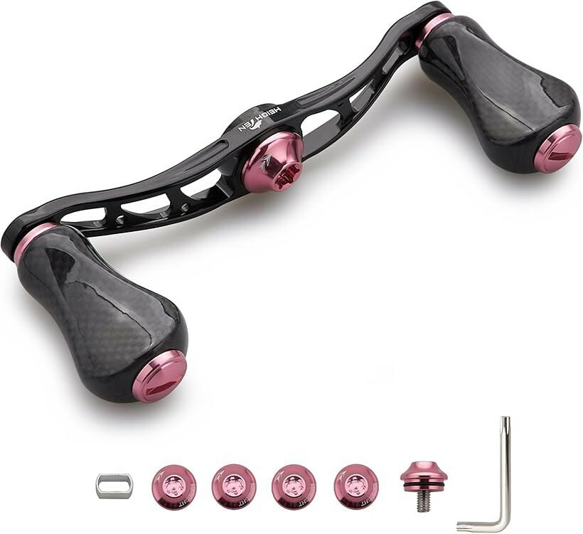 リール ハンドル カーボンノブ搭載 シマノ SHIMANO ダイワ DAIWA アブ Abu 通用 ベイトリール Arch Gourd Series (90mmハンドル - 20mmノブ - 桜ピンク)