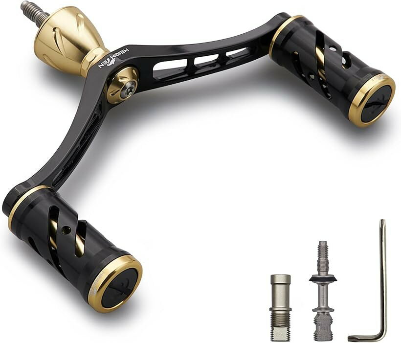 92mm リール ハンドル シマノ Shimano ダイワ DAIWA 通用 スピニングリール用 Wing Vortex Series (ブラック＆ゴールド, 92mm)