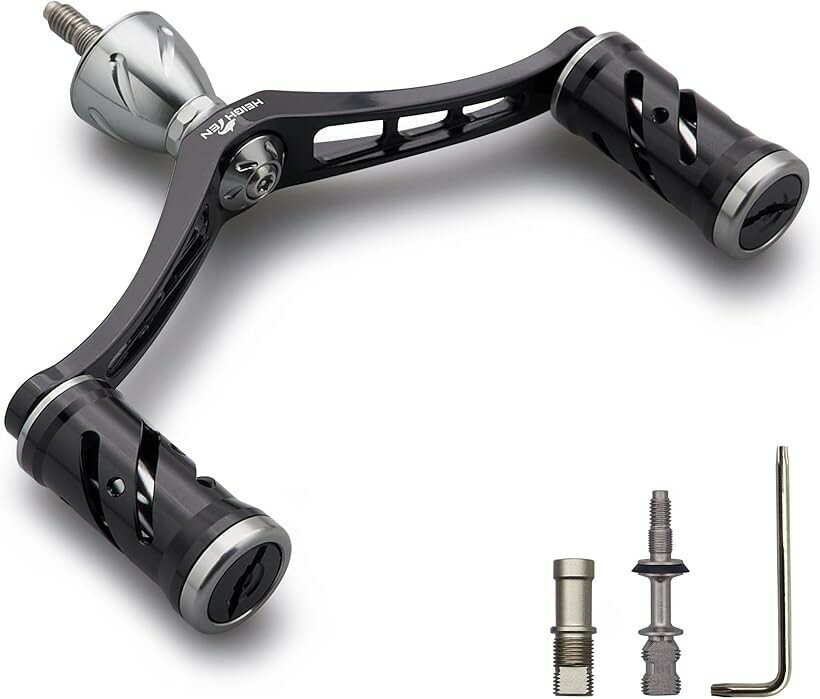 92mm リール ハンドル シマノ Shimano ダイワ DAIWA 通用 スピニングリール用 Wing Vortex Series (ブラック＆ブラック/ガンメタル, 92mm)