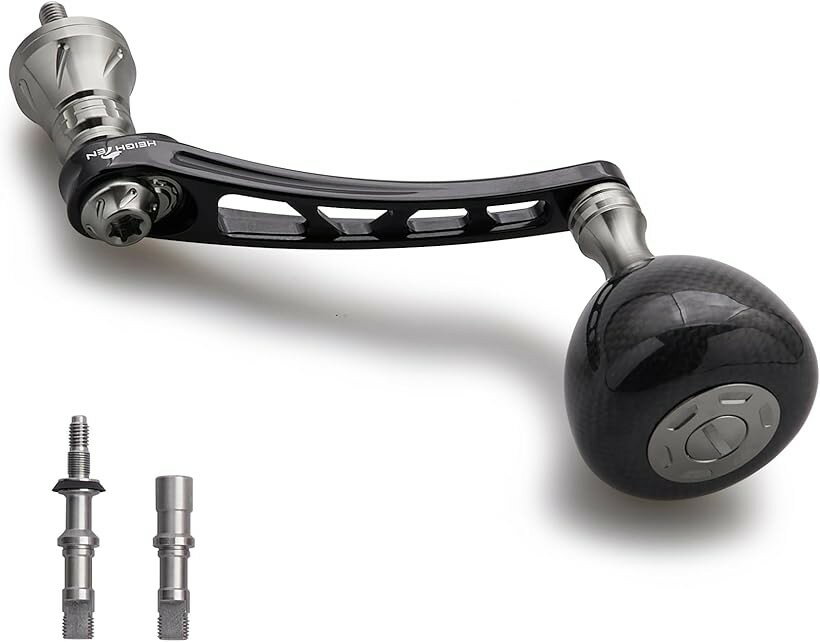 65-70mm可変 リール ハンドル 36mm カーボン製 ノブ搭載 シマノ Shimano ダイワ Daiwa 通用 スピニングリール Carbon Drum Series (ブラック＆ガンメタル)