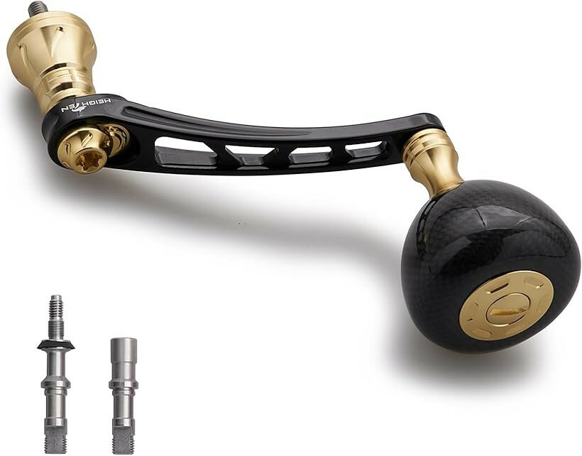65-70mm可変 リール ハンドル 36mm カーボン製 ノブ搭載 シマノ Shimano ダイワ Daiwa 通用 スピニングリール Carbon Drum Series (ブラック＆ゴールド)