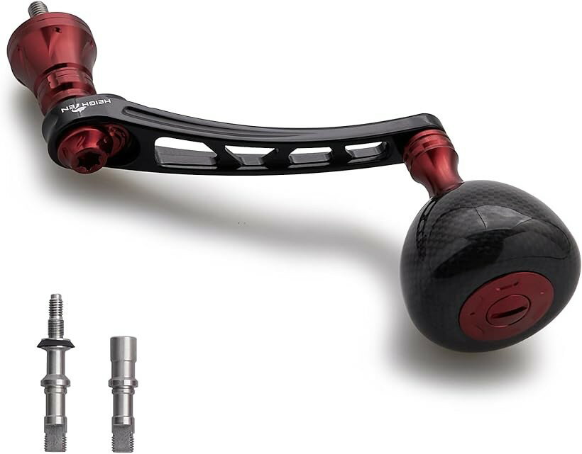 65-70mm可変 リール ハンドル 36mm カーボン製 ノブ搭載 シマノ Shimano ダイワ Daiwa 通用 スピニングリール Carbon Drum Series (ブラック＆ワインレッド)