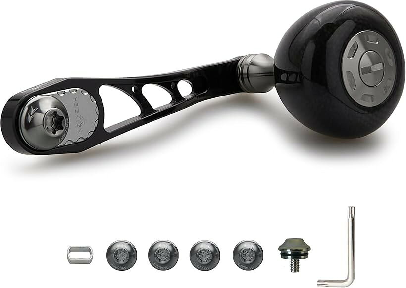 65/75mm可変 リール ハンドル 36mm カーボン製 ハンドルノブ 搭載 シマノ SHIMANO ダイワ DAIWA アブ Abu ベイトリール 通用 Arch Carbon (ブラック＆ガンメタル, 65mm/75mm軸芯距離可変)