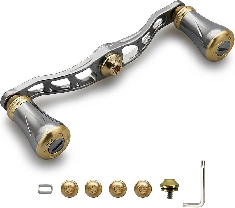 88mm/90mm/105mm リール ハンドル 19mm ノブ搭載 シマノ SHIMANO ダイワ DAIWA アブ Abu 通用 ベイトリール Arch Pillar Series (105mm - ガンメタル＆ゴールド)