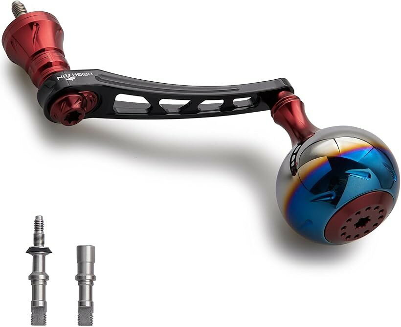 65-70mm可変 リール ハンドル 38mm ノブ搭載 シマノ Shimano ダイワ Daiwa 通用 スピニングリール Aurora Series (ブラック＆ワインレッド)