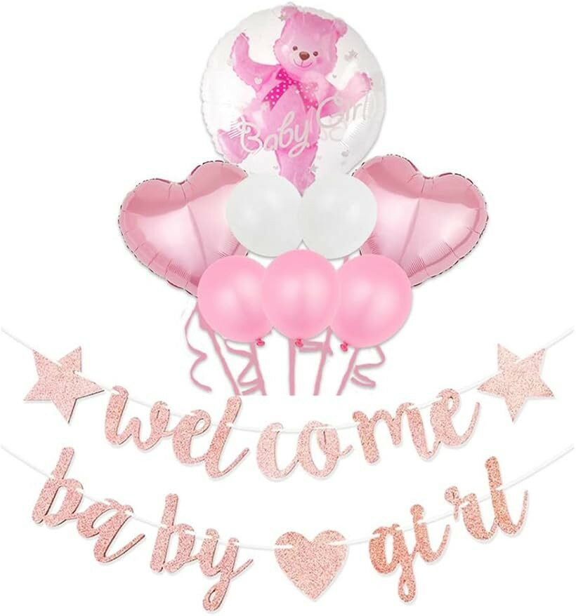 其它 - ベビーシャワー 飾り 装飾 バルーン ガーランド クマ a-b3649 Welcome girl (ピンク)