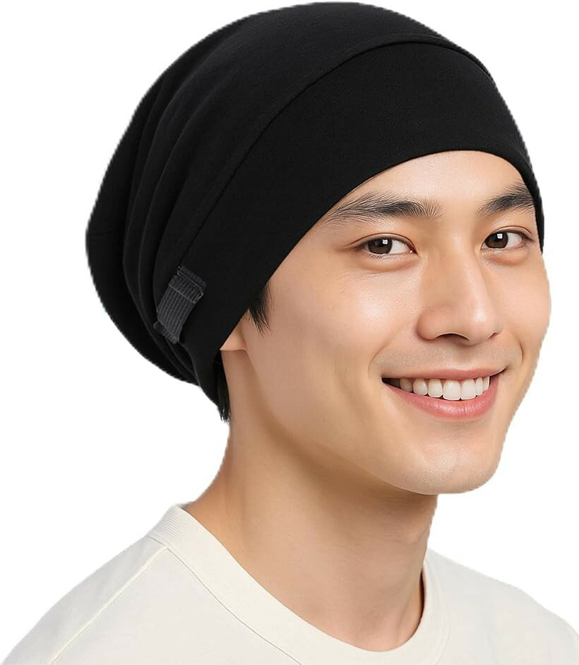 現役美容師監修ナイトキャップ メンズ メンズナイトキャップ ないときやっぷ 就寝用 ヘアキャップ 寝ぐせ防止 (プラチナブラック, Free Size)