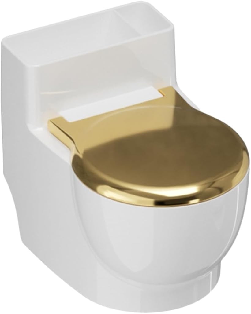 灰皿 卓上 トイレ型 ユニーク デザイン 蓋付き ステンレス製 煙が漏れにくい おもしろ 雑貨 インテリア 喫煙グッズ ギフト 置き型 (ゴールド)