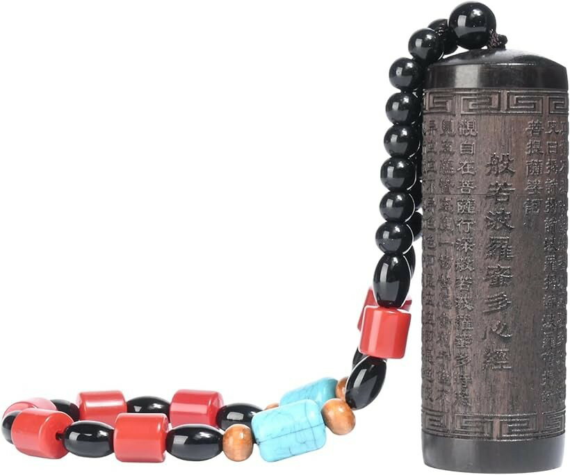 incense Burner - 塗香入れ 薬さじ付 ストラップ 携帯用 (ダークブラウン 経文, 標準)
