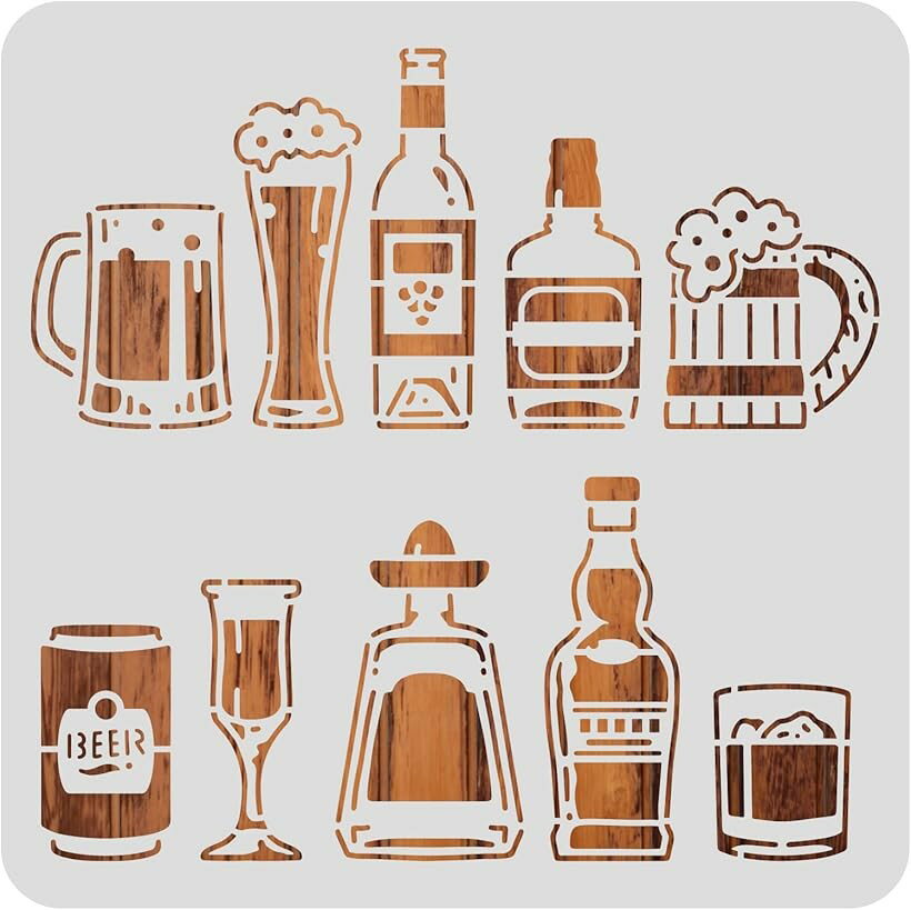 1枚 描画テンプレート ステンシルシート ビール プラスチック製 手帳 Tシャツ 壁 ペイント (ビ ...