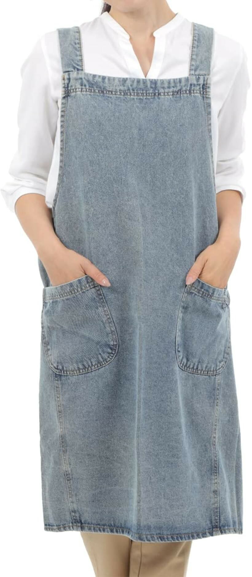 Aprons - デニムエプロン おしゃれ 男女兼用 調整可能 仕事用 ワークエプロン ユニセックス (ライトブルー/サイドポケット, サイドポケット)