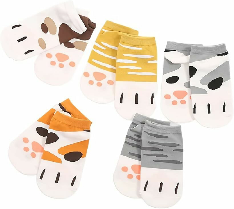 ねこ靴下 5足セット 猫 くつ下 スニーカーソックス レディース くるぶし丈 猫柄 タ...