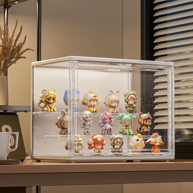 Collection Cases - フィギュアケース アクリルケース LED照明 人感センサー付け マグネット式扉 透明展示ケース コレクションケース 積み重ね可能 組立簡単 防水防塵 収納棚 大容量 耐久性 (幅36x奥18x高さ22cm)