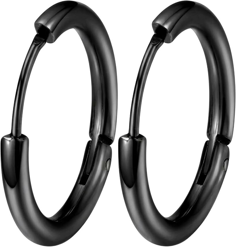 Cubic Zirconia - 316L サージカルステンレス フープピアス 1.6mm幅 軸0.8mm 20G メンズ レディース つけっぱなし リング ワンタッチ 中折れ 金属アレルギー対応 軟骨 イヤーロブ 内径 10mm 12mm (ブラック, 8mm)