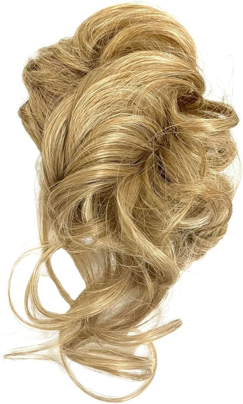 ポイントウィッグ ヘアクリップ シュシュ エアリー カール 後れ毛 おしゃれ お団子 ポニーテール 金髪 茶髪 アッシュ グレイヘア (ゴールドメッシュ)
