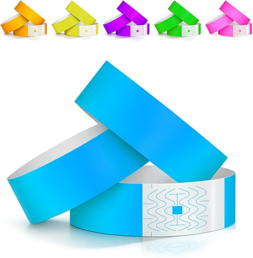 Wristbands - 破れにくい合成紙を採用 使い捨て リストバンド 蛍光 防水 イベント 入場管理 再入場 100枚セット (ブルー)