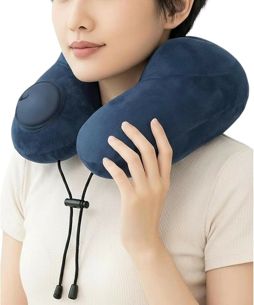 アスペルシオ 折りたたみ 首枕 収納袋付き U型 トラベルピロー 携帯枕 軽量 コンパクト お昼寝 機内 出張 新幹線 旅行用 (ネービーブルー, ワンサイズ)