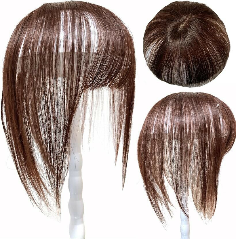 部分ウィッグ かつら ヘアピース ポイントウィッグ 女性 レディース 人毛100% ショート 前髪 ストレート 前髪ウィッグ I型つむじ 医療用 頭頂部 必需品3点セットカツラ うぃっぐ モカブラウン (モカブラウン（人毛), free)