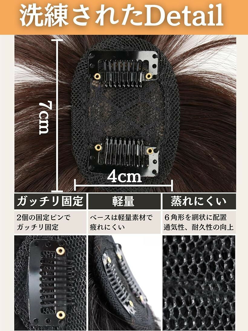 部分ウィッグ かつら ヘアピース ポイントウィッグ 女性 レディース 人毛100% ショート 前髪 ストレート 前髪ウィッグ I型つむじ 医療用 頭頂部 必需品3点セットカツラ うぃっぐ モカブラウン (モカブラウン（人毛), free) 3