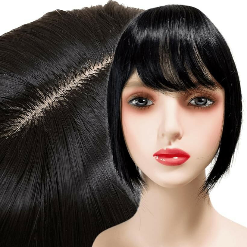部分ウィッグ かつら ヘアピース トップピース カツラ 女性 レディース つむじ 頭頂部 25cm うぃっぐ 短め ショート トップカバー 人工毛 耐熱ファイバー 国内メーカー ストレート (ナチュラルブラック 25cm, Free)