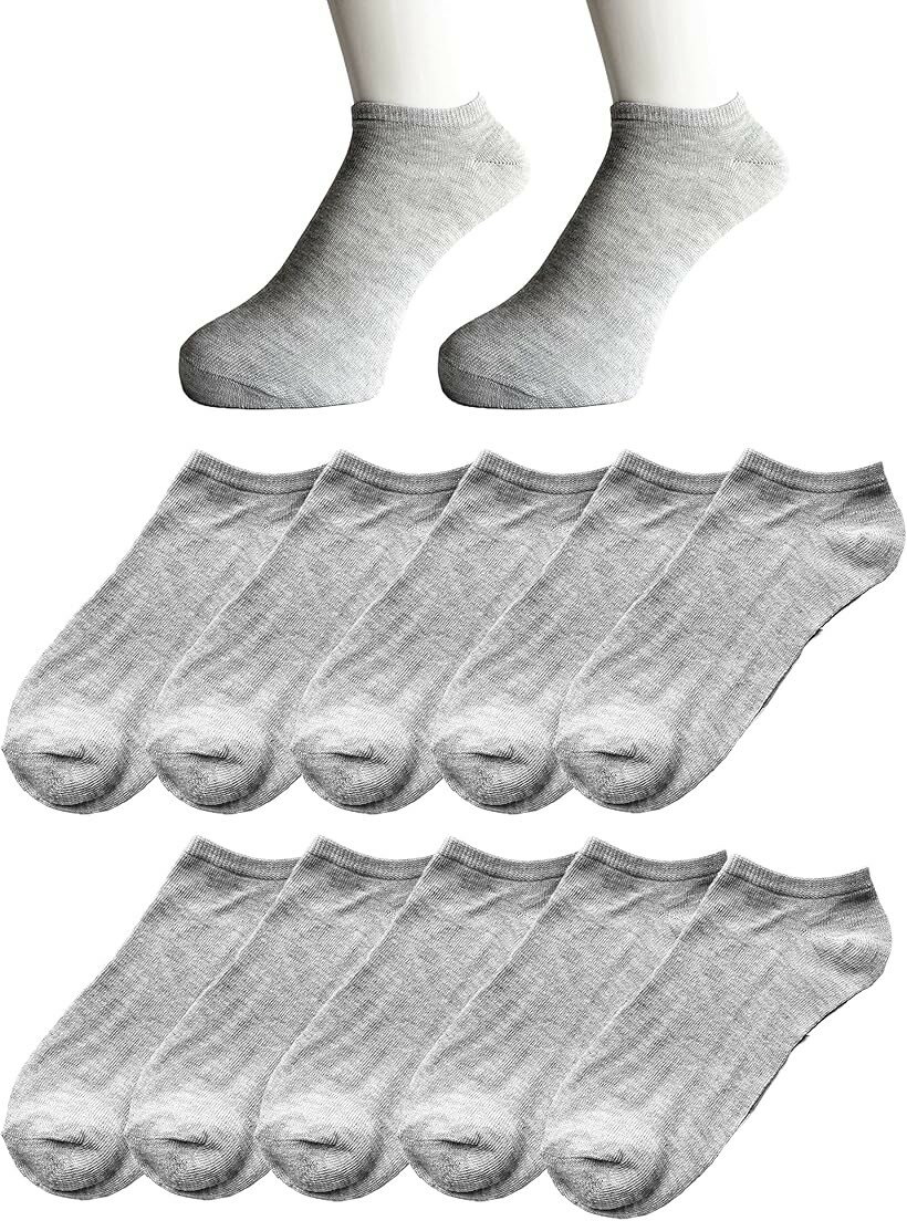 Socks - ソックス レディース くるぶし 靴下 ショート 綿混 薄手 春 夏 無地 スニーカーソックス グレー 10足組 (グレー, 23-25)