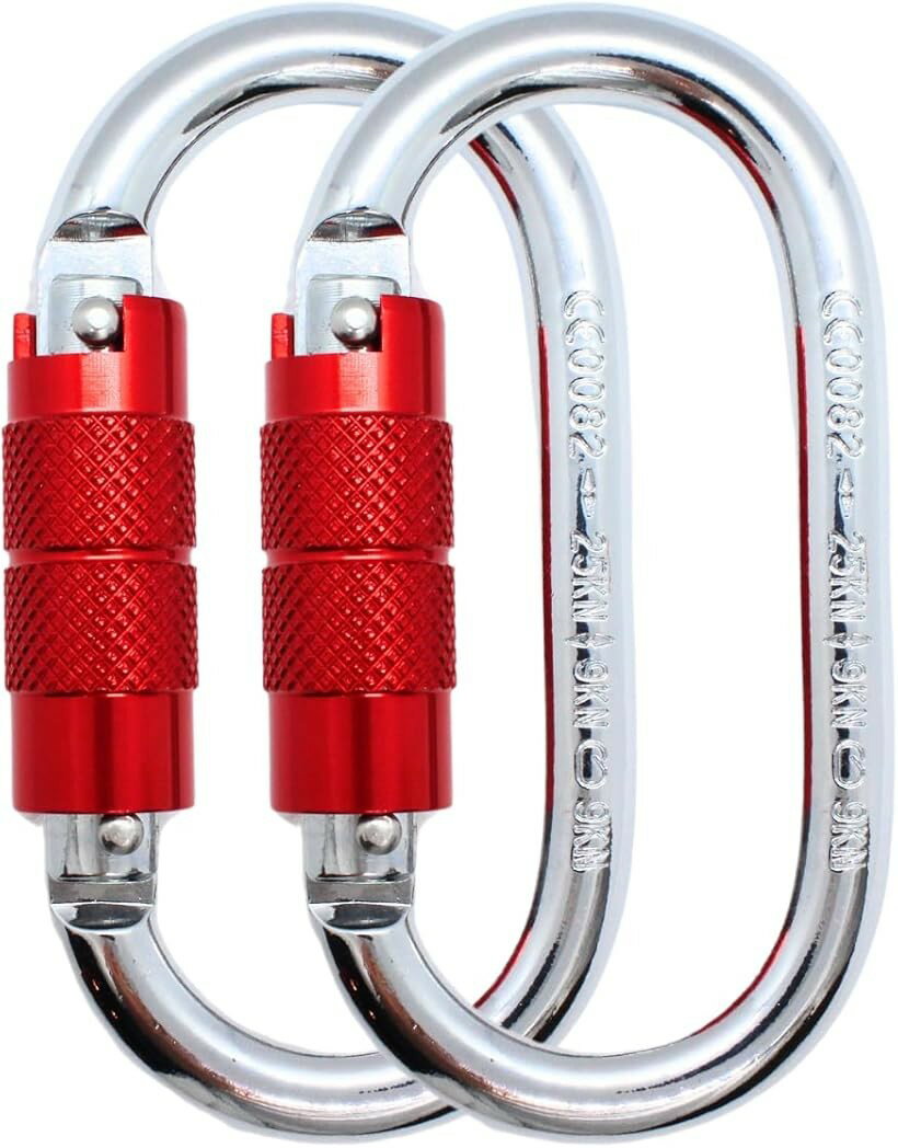 Other - オートロック ツイスト式 破断強度 約2500kg重 25kN CE認証 国内テスト済 オーバル型 スチール製 重さ166g/個 1個入 赤色2個