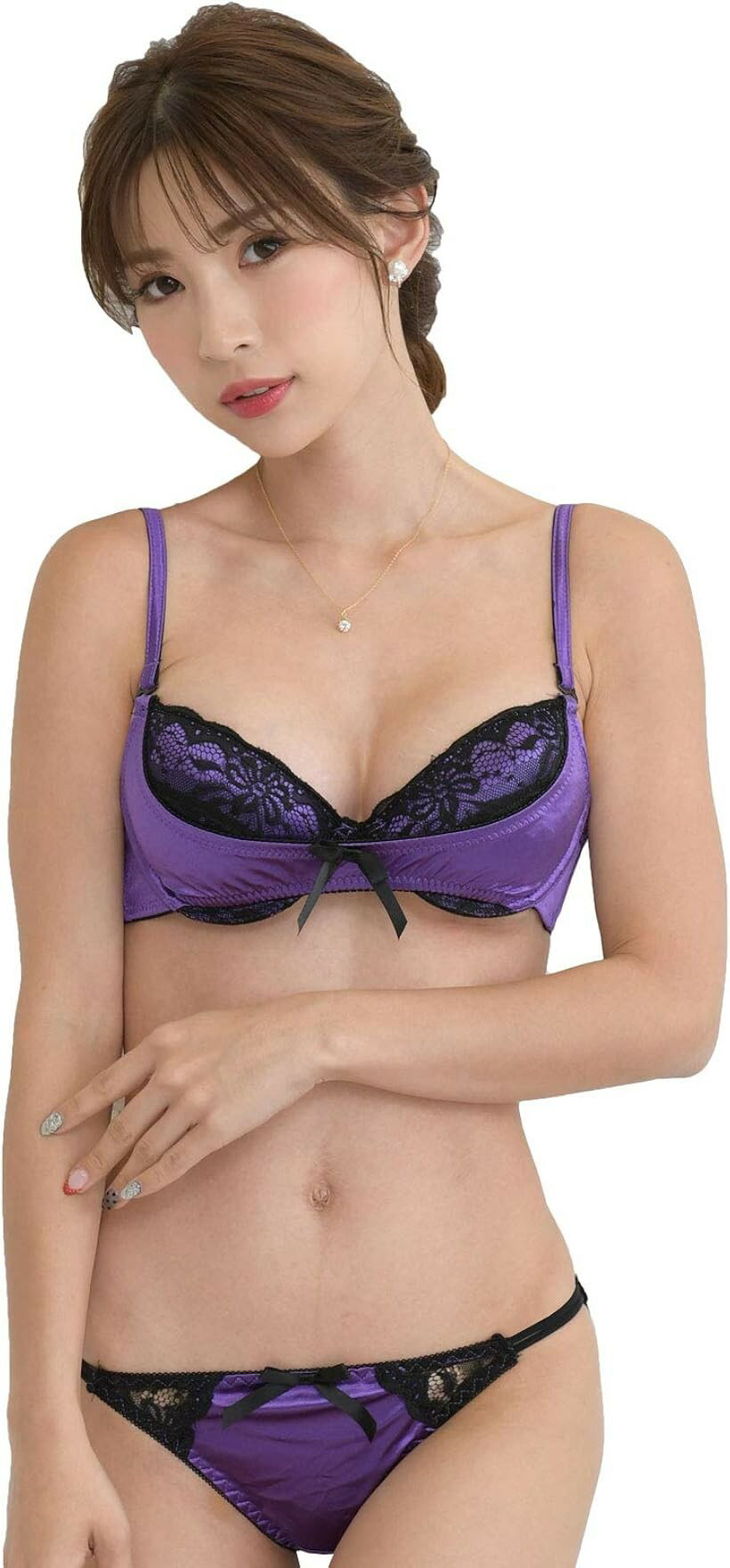 レディース ブラ ブラジャー ショーツ 上下 セット 勝負 下着 セクシー レース 女性 (パープル, E80)