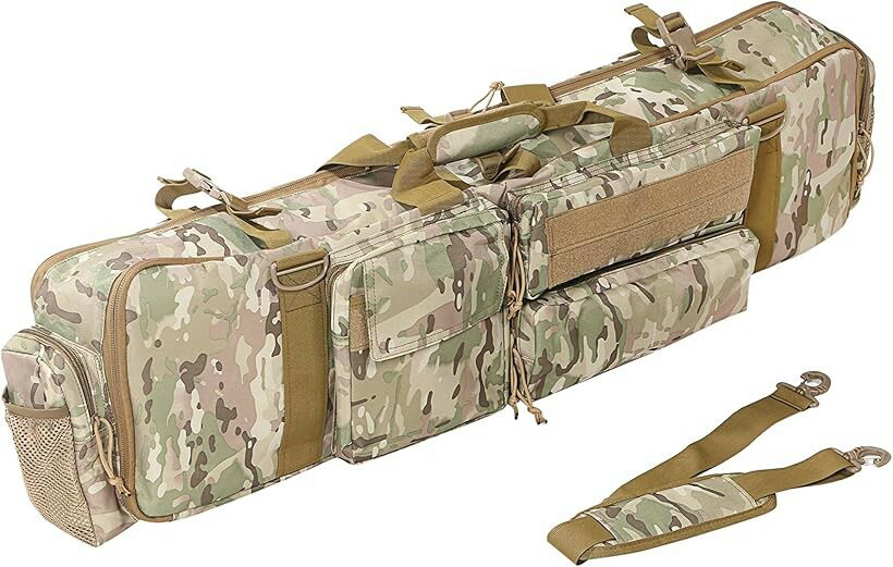 ガンケース 大容量 W100cm 2本 2丁 収納 ライフル ソフト サバゲー カメラ 三脚 釣り などにも ハンドガン ダブル マルチカム迷彩 (マルチカムカモフラージュ, Free Size)