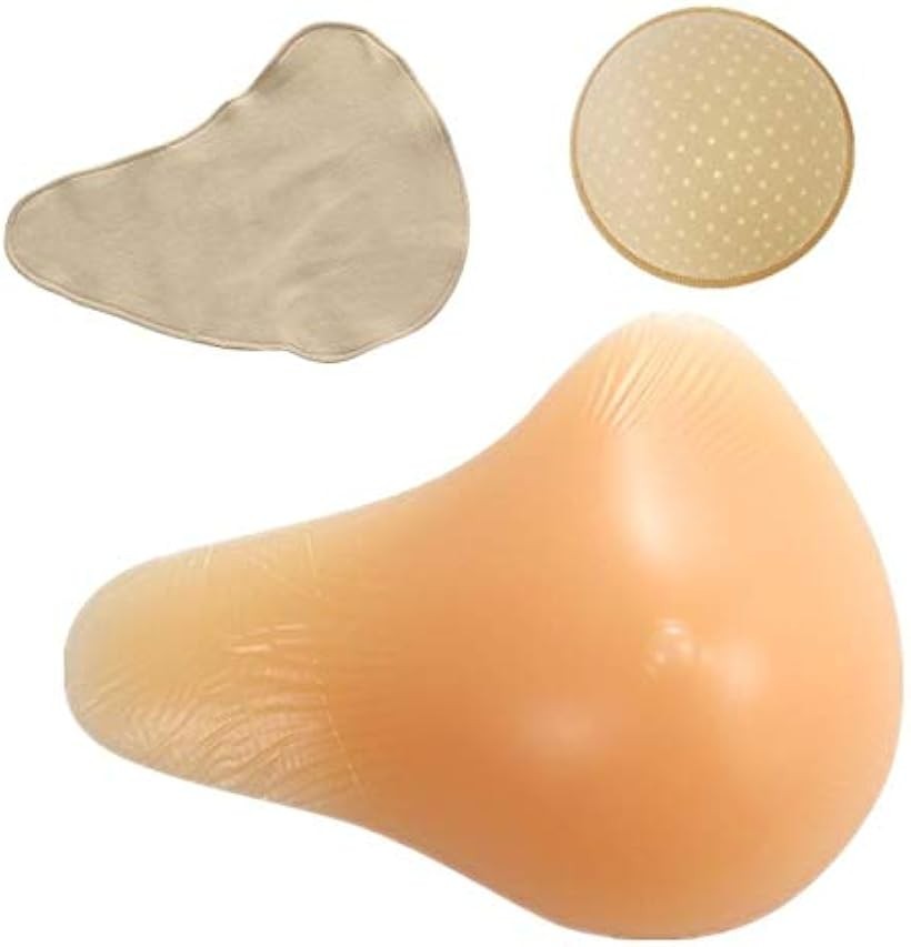 Small Goods - 人工乳房 ロング型 シリコンパッド 保護カバー ブラパット 3点セット 右胸 フックなし 乳がんパッド バスト補正 (ベージュ, 400g)