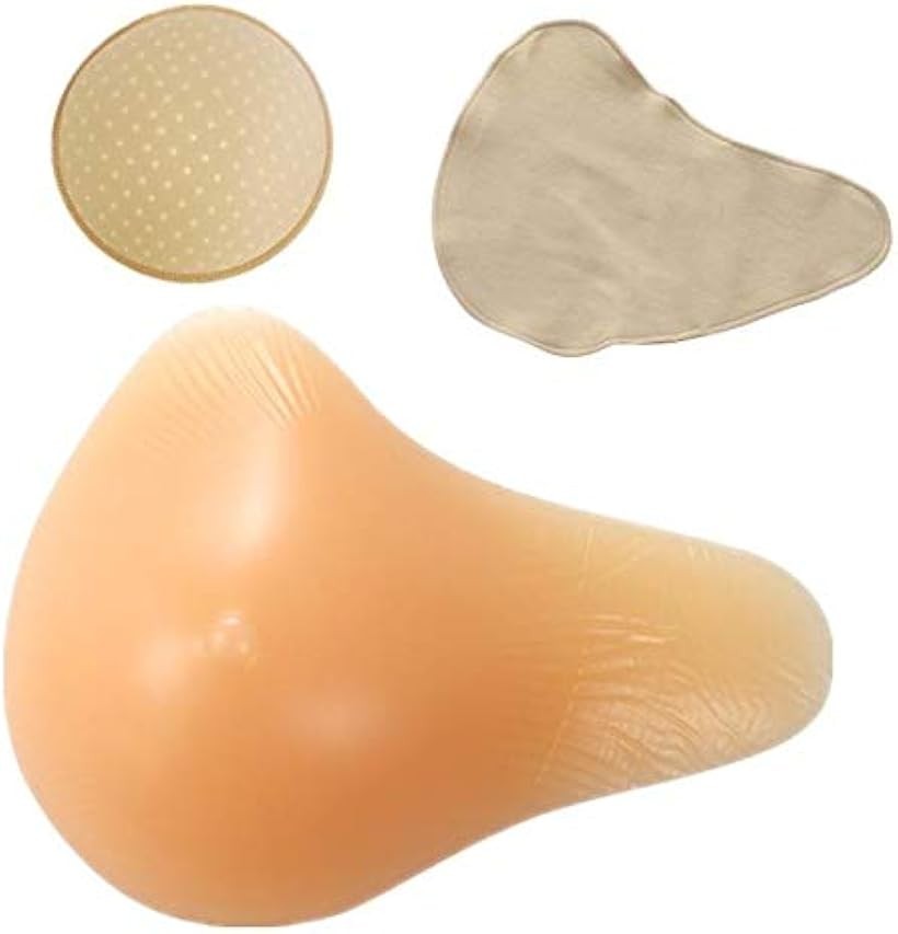 Small Goods - 人工乳房 ロング型 シリコンパッド 保護カバー ブラパット 3点セット 左胸 フックなし 乳がんパッド バスト補正 (ベージュ, 250g)