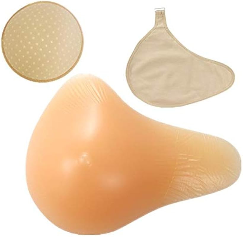 人工乳房 ロング型 シリコンパッド 保護カバー ブラパット 3点セット 左胸 フック付き 乳がんパッド バスト補正 (ベージュ, 250g)