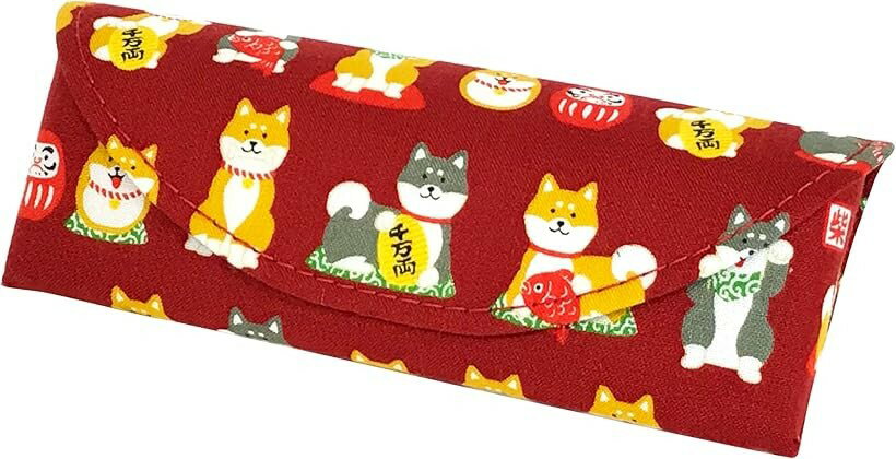 Straps - Poitto。 メガネケース ハードケース コンパクト 軽量 マグネット式 プレゼント おさんぽ日和 赤 (レッド, 約W16.0cmxD6.0cmxH3.0cm)