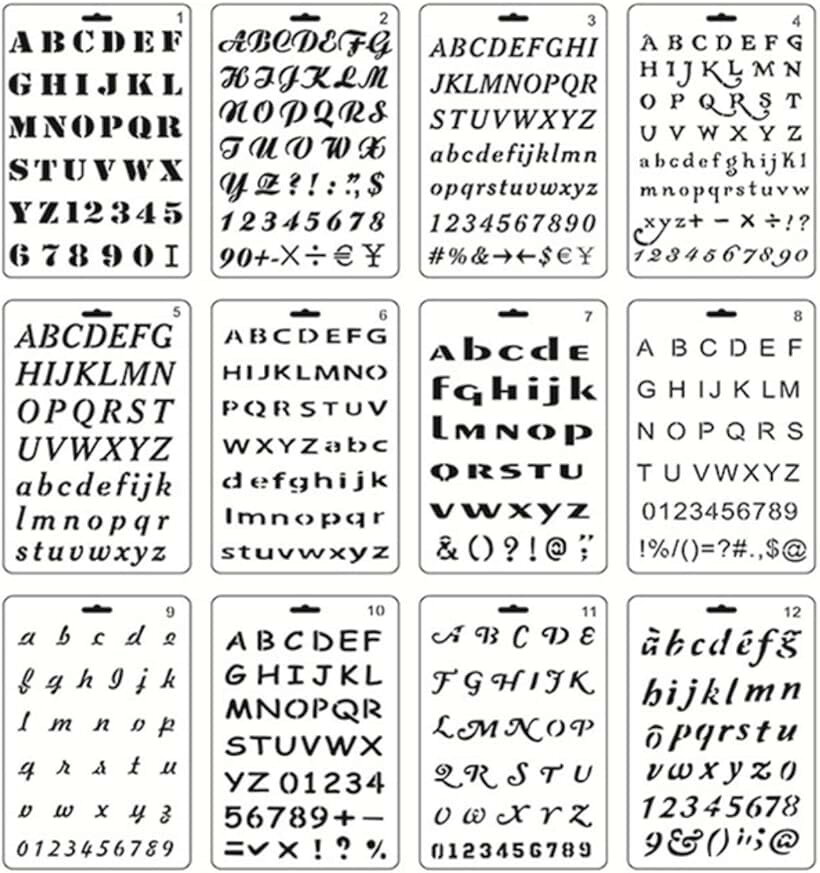 ステンシルシート 12枚組 手帳 描画 テンプレート (アルファベット)