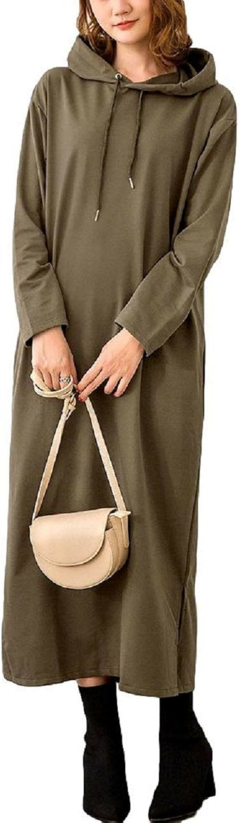 Rakuten - ニブンノイチスタイル 大人 可愛い 長袖 起毛 なし パーカー レトロ ワンピース レディース カーキ XL (カーキ, XL)