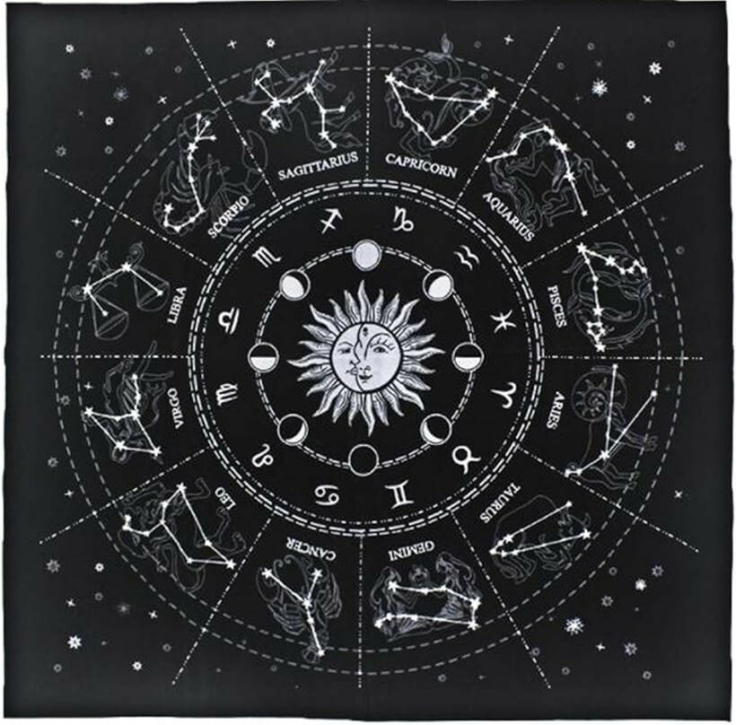 Other - タロットクロス 12星座 ベルベット カード用 占い マット 高級 大判 49x49cm ブラック (ブラック)