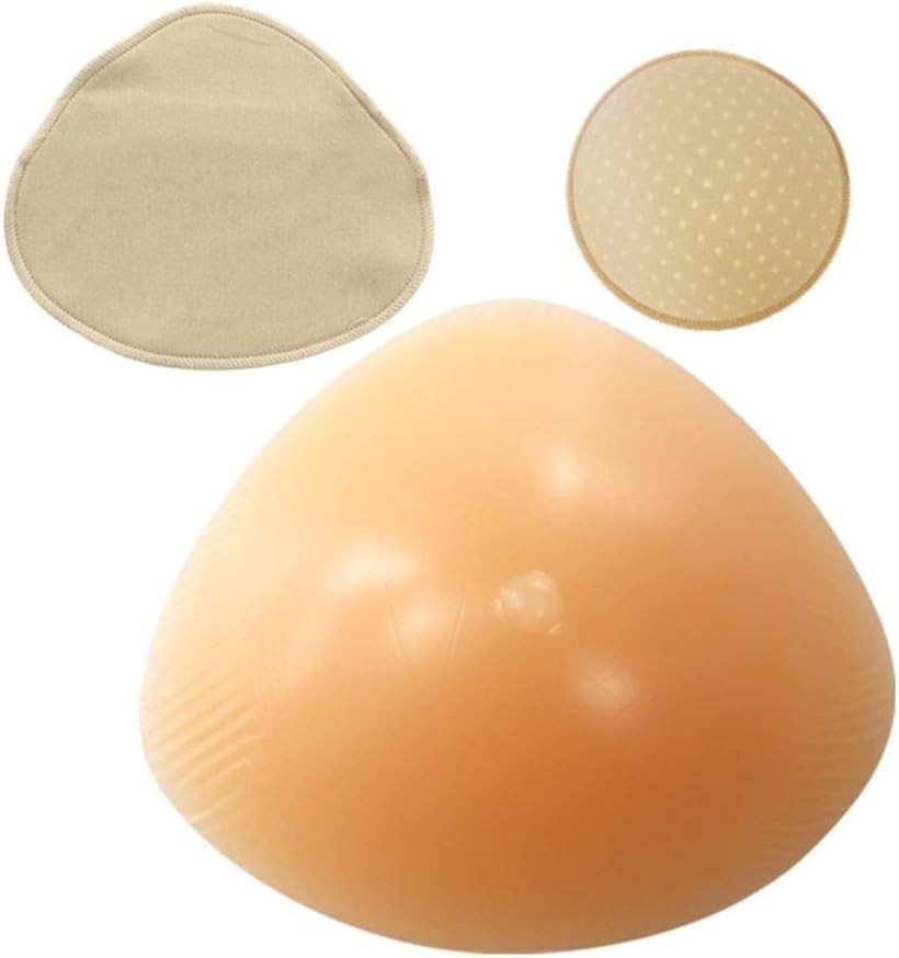 人工乳房 三角型 シリコンパッド 保護カバー ブラパット 3点セット フックなし 乳がんパッド バスト補正 (ベージュ, 400g)