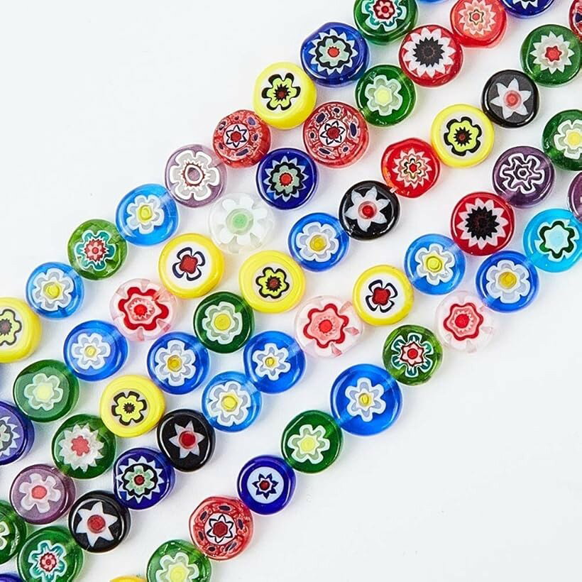 約245～260個 ガラスビーズ 厚さ3mm ミッレフィオーリ 8mm (#9)