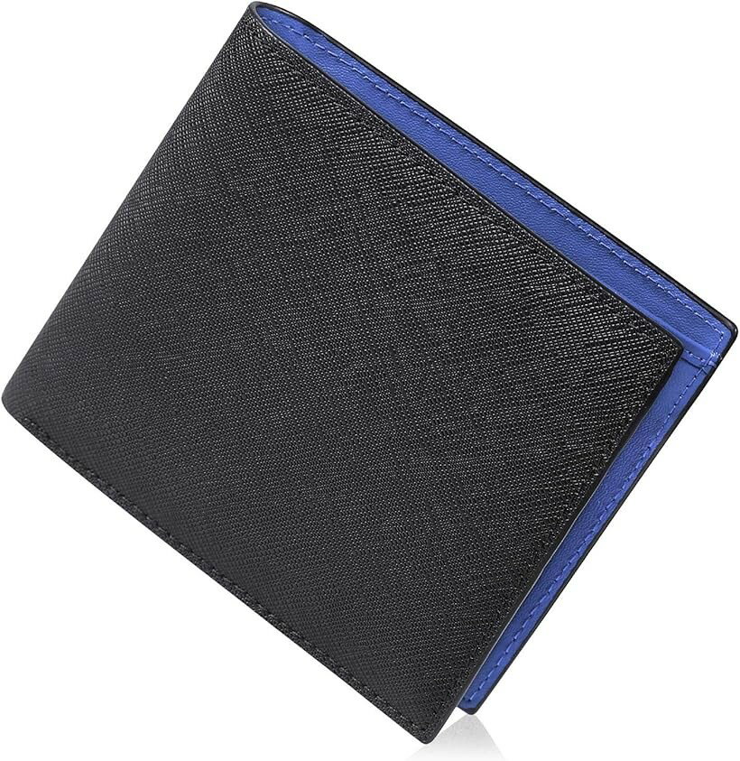 C, G - 財布 メンズ 二つ折り 本革 二つ折り財布 タイガ加工 男性 コンパクト (Blue)