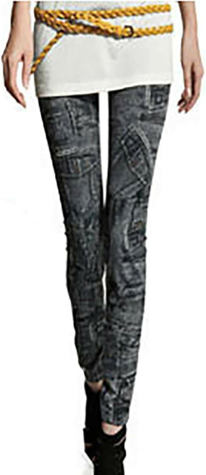 Spats, Leggings - レディース レギンス デニム柄 ストレッチ パンツ スパッツ B ブラック (B　ブラック, Free Size)