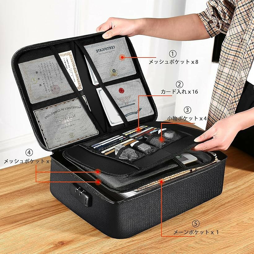 耐火バッグ 耐熱温度1200℃ 書類収納バッグ 防水耐火 パスワードロック 大容量 貴重...