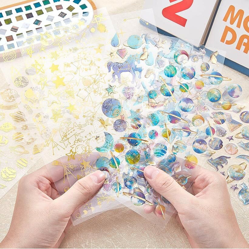 エムラインストアの8枚 ステッカー 宇宙 月 惑星 猫 手絵 手帳日記 DIY手作り 手帳ステッカー (宇宙)｜アングル3