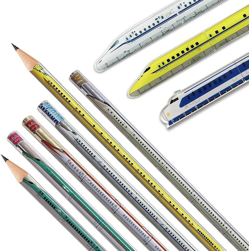 しんかんせん鉛筆＆定規セット メタリック 2B 新幹線 電車グッズ キッズ 男の子 N700S/923形/0系 (N700S/Dr.イエロー/0系)