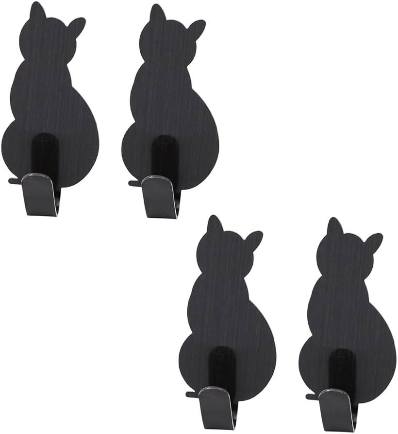 ヒロワールドトレード 猫 フック 両面テープ 付 キーフック ドアフック グッズ ネコ 雑貨 縦型黒色4個 (縦型黒色4個)