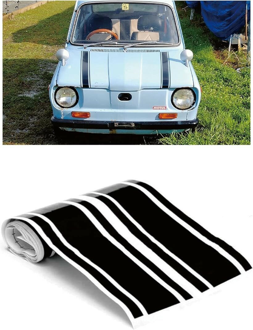 morytrade ボンネット ステッカー ストライプ ボディ シール 車 自動車 レーシング 8x180cm 黒 (黒)