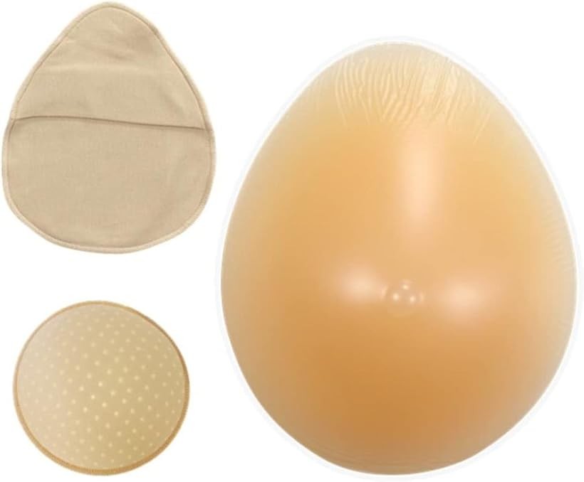 人工乳房 水滴型 シリコンパッド 保護カバー ブラパット 3点セット フックなし 乳がんパッド バスト補正 (ベージュ, 500g)