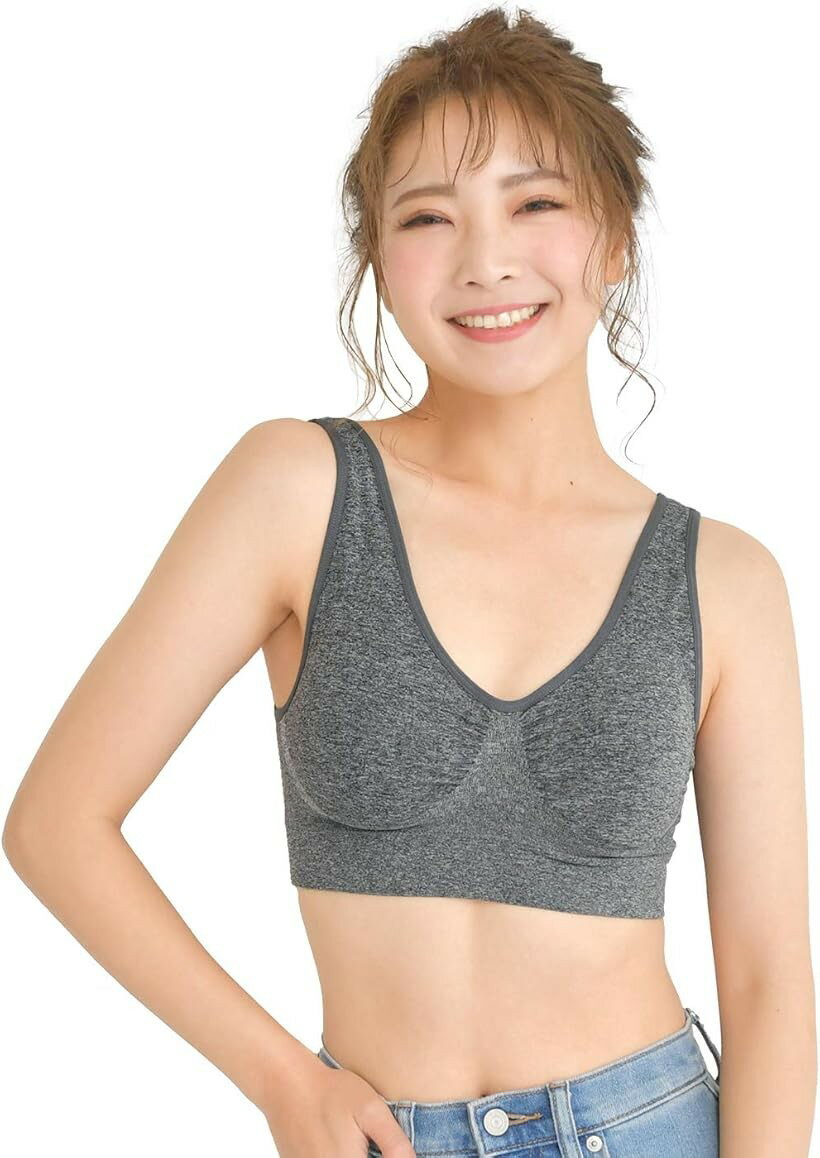 Sports Underwear - Smile LaLa スポブラ スポーツブラ ナイトブラ ノンワイヤー ブラジャー 女性 レディース 下着 (グレー, XL)