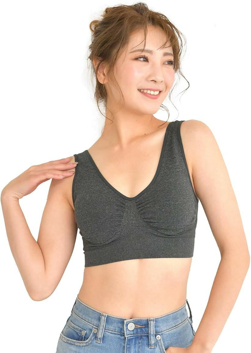 Smile LaLa スポブラ スポーツブラ ナイトブラ ノンワイヤー ブラジャー 女性 レディース 下着 (ダークグレー, 2XL)