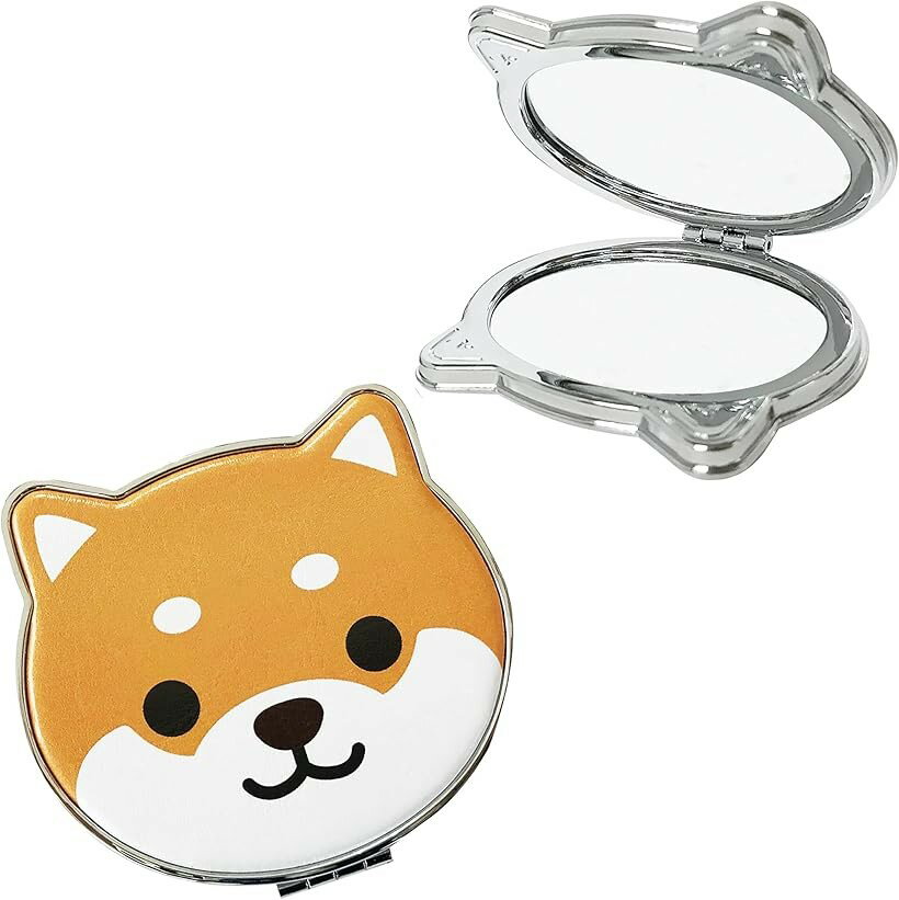 其它 - 旅するマメしば コンパクトミラー 手鏡 携帯 折りたたみミラー ハンドミラー かわいい キャラクター 柴犬 豆柴 茶 まめた (茶　まめた)